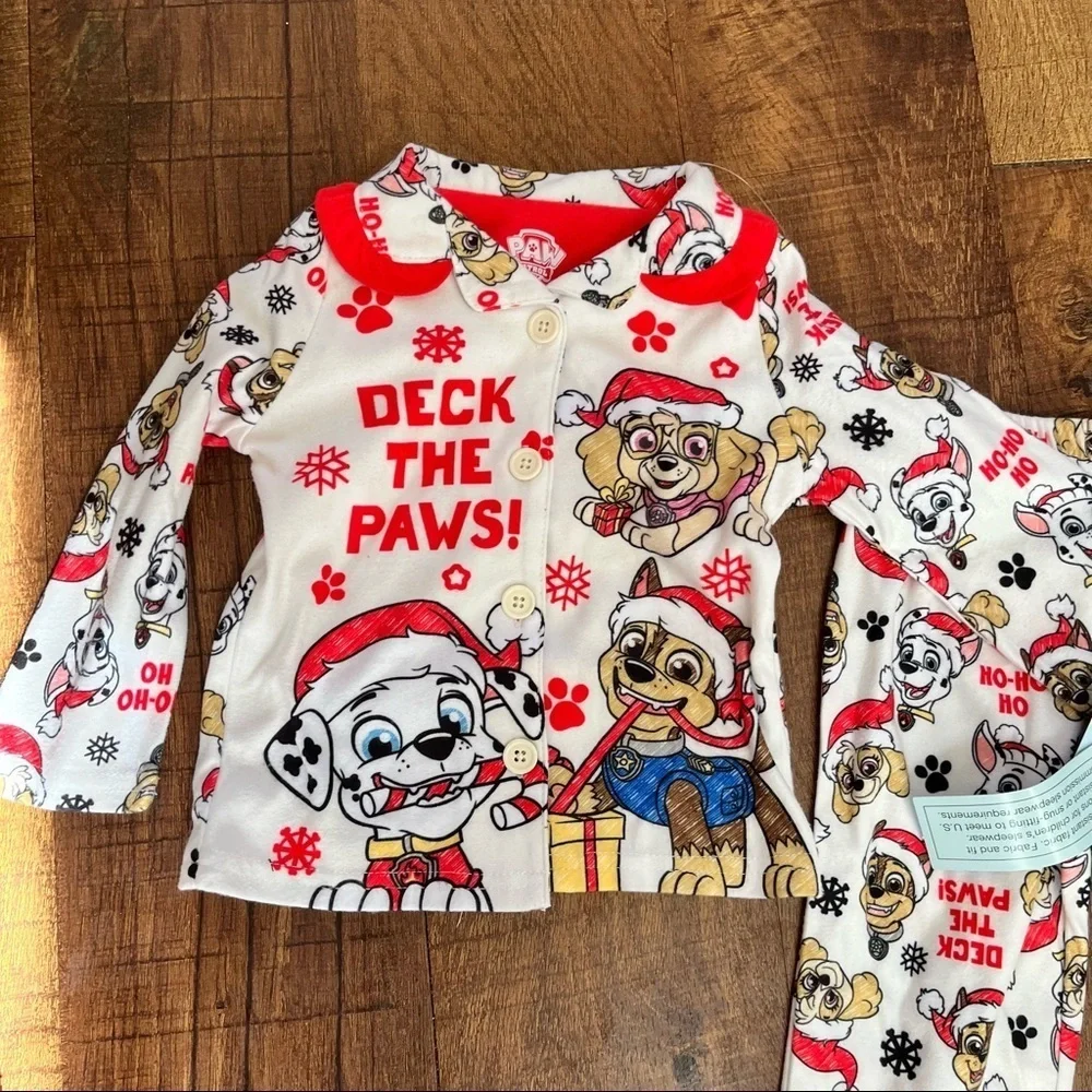 NWT “deck the paws” paw patrol Christmas 2 piece pajamas baby toddler girl 12 mo